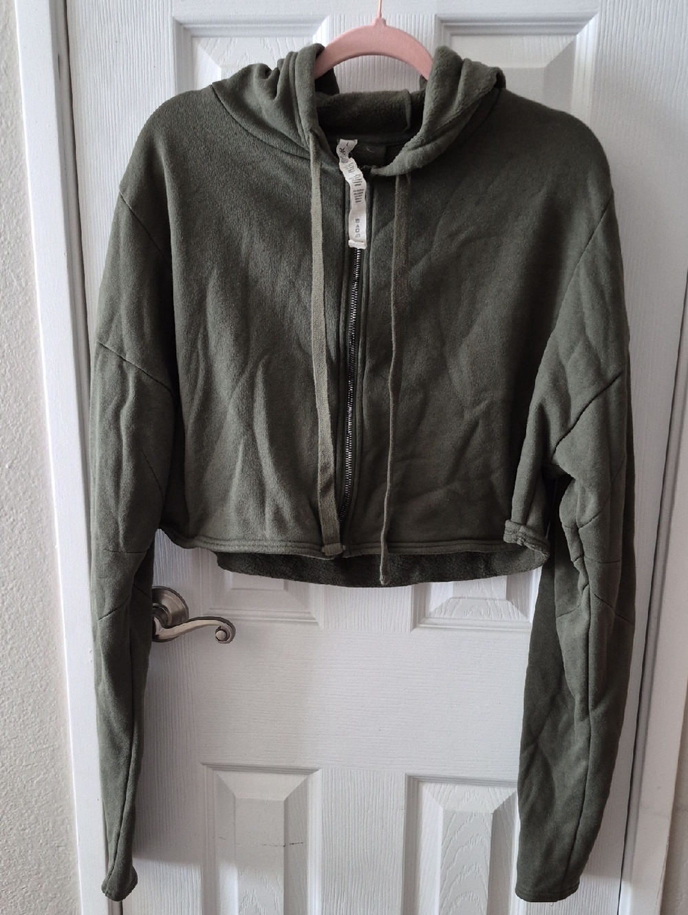 ALO Yoga Olive Green Cropped Zip Hoodie